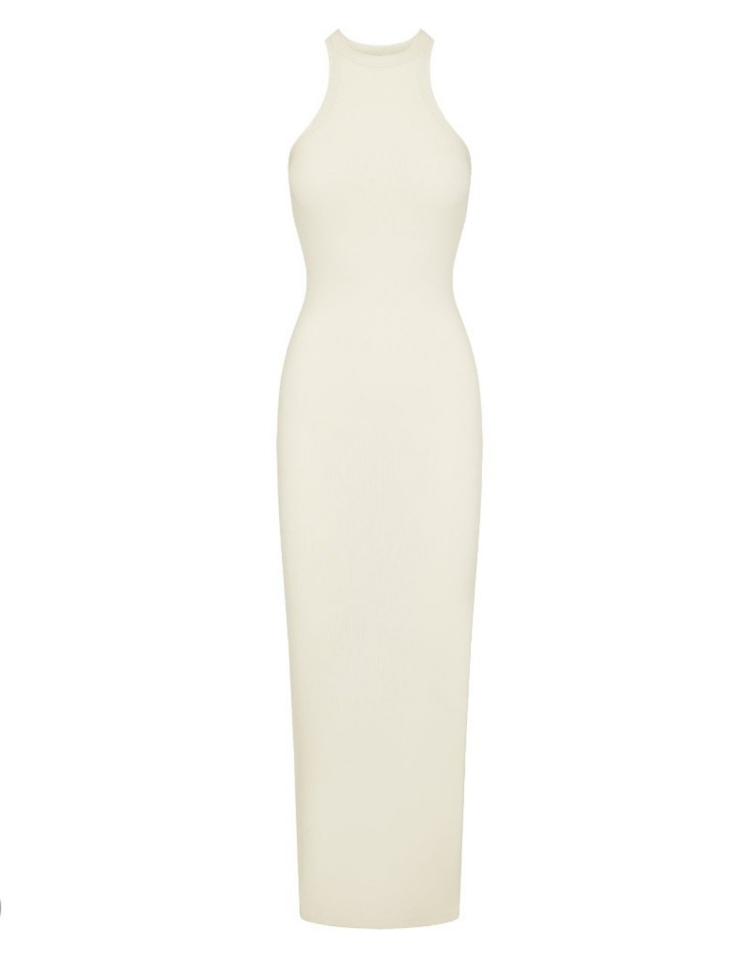 Skims Nwt Soft Lounge High Crew Neck Ribbed Tank Maxi Dress In Bone
